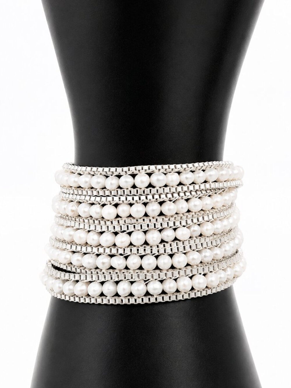 PEARL WRAP BRACELET Freshwater Cultured Long Necklace Silver Tone Convertible